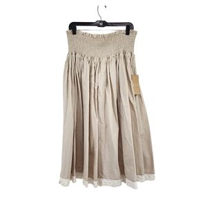 213 Women's 100% Cotton Lace Trim Smocked Waist Midi Skirt - L